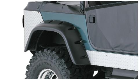 Black Jeep Cutout Style Textured Finish Rear Fender Flares For 1956-1986 Jeep CJ5, CJ5A, CJ6, CJ6A, CJ7, Willys Bushwacker