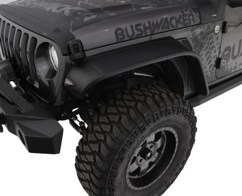Black Jeep Flat Style Textured Finish Front Fender Flares For 2018-2022 Jeep Wrangler JL (Excludes Rubicon) Bushwacker