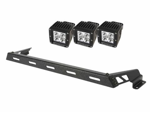 Light Bar Kit Hood Mounted Textured Black 3 Square 07-18 Wrangler Rugged Ridge