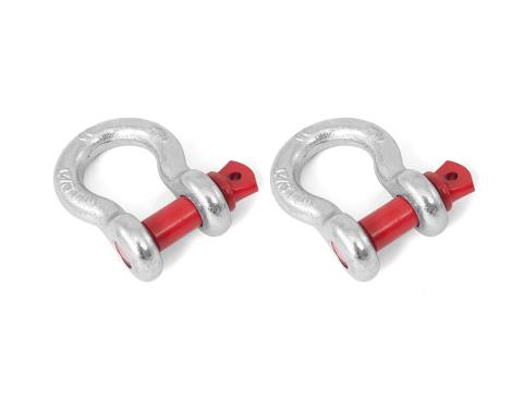 D-Ring Shackle Kit 5/8 Inch Silver/Red Pin Steel Pair Rugged Ridge