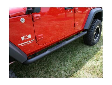 Tube Side Step Kit Round 3 Inch Textured Black 07-18 Jeep Wrangler 4 Door Rugged Ridge