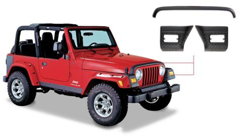 Black Trail Armor Hood Stone Guard And Front Corners For 1997-2006 Jeep Wrangler, 4pc Set Bushwacker