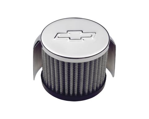 Engine Valve Cover Breather 3 Inch Diameter Chevy Logo Push-In Style w/Hood Chrome Chevrolet Performance Parts