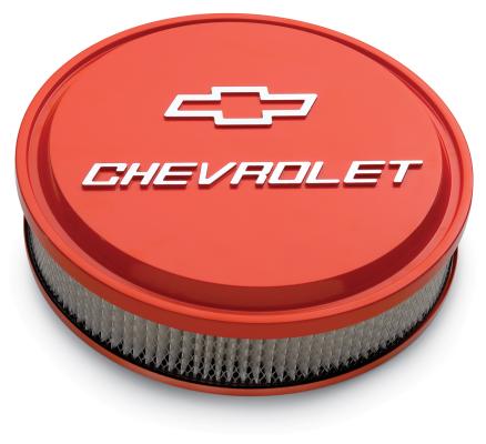 14 Inch Air Cleaner Kit Alunimum Chevy Orange Raised Chevy and Bowtie Emblems Chevrolet Performance Parts