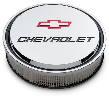 14 Inch Air Cleaner Kit Alunimum Chrome Recessed Chevy and Bowtie Emblems Chevrolet Performance Parts