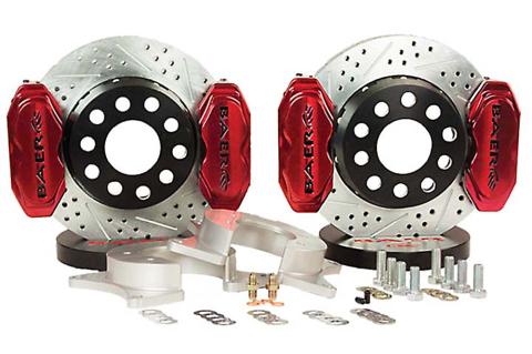 Brake System 11 Inch Rear SS4+ Deep Stage 4-Caliper Fire Red Ford 8.8 Inch C Clip BAER Brakes