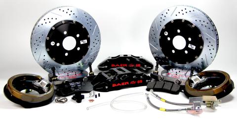 Brake System 14 Inch Rear Extreme+ with Park Brake Black Buick/Olds/Pontiac 10/12 Bolt W/Flush Mount Bearing BAER Brakes