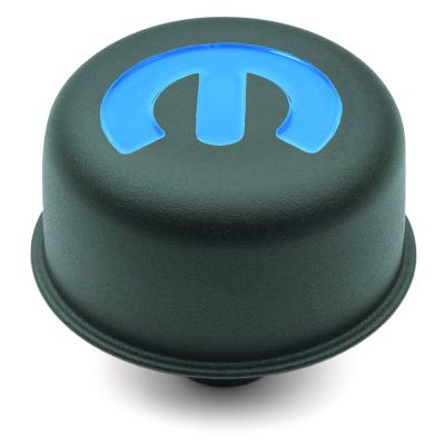Steel Push-In Air Breather Cap Black Crinkle Finish Recessed Blue Mopar Emblem Proform
