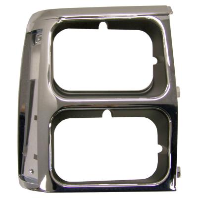 Right Dual Headlight Bezel for 84-90 Jeep XJ Cherokee, Plastic, Black & Chrome Crown Automotive