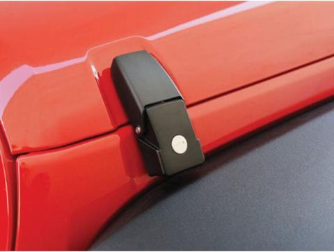 Locking Hood Catch Upgrade Kit for 2007-2018 Jeep Wrangler JK and JK Unlimited, Black Powder Coat Pair, Black Rampage