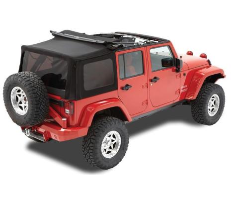 Replace-A-Top for OEM Hardware For Jeep 2007-2009 Wrangler JK 4 Door Tinted Black Premium Twill No Door Skins Included Bestop