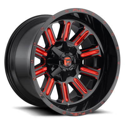 Aluminum Wheels 20X9 Hardline D621 8 On 165.1 Gloss Black/Candy Red 125.2 Bore 1 Offset Fuel Off Road Wheels