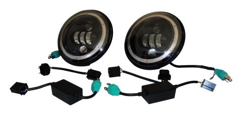 Headlight Conversion Kit 2007-2018 JK Wrangler w/ LED Halo Rings 2 LED Headlights with an H4 Connector 2 Canbus Modules 2 H4 to H13 Adapters RT Off Road