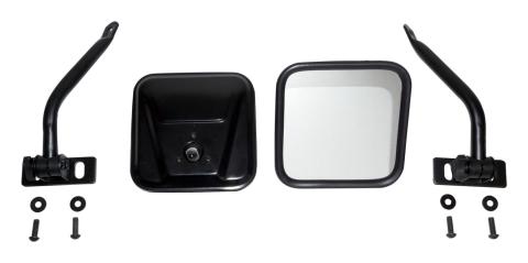 Door Mirror Kit 2007-2018 JK Wrangle 2 Mirror Brackets/2 Mirror Arms/2 Rectangular Mirror Heads Hardware Included Mounts To Side Upper Windshield Hinge RT Off Road