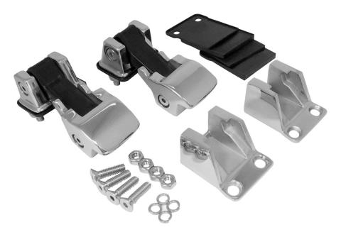 TJ Style Polished Stainless Steel Hood Catch Kit for Jeep 55-86 CJs and 87-95 YJ RT Off Road