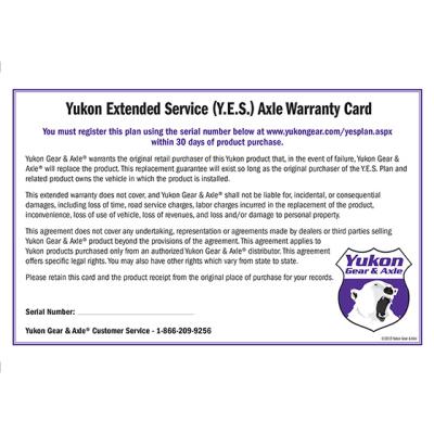 Extended Service (Yes) Plan Warranty For Axle Shafts Y.E.S. Axle - Extended Service Warranty Sales Only Yukon Gear