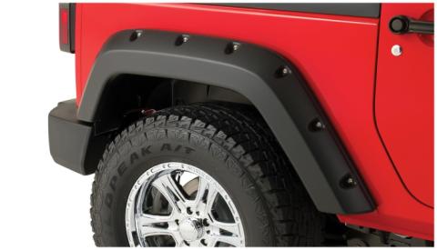Black Pocket/Rivet Style Smooth Finish Rear Fender Flares For 2007-2018 Jeep Wrangler JK 2-Door Bushwacker