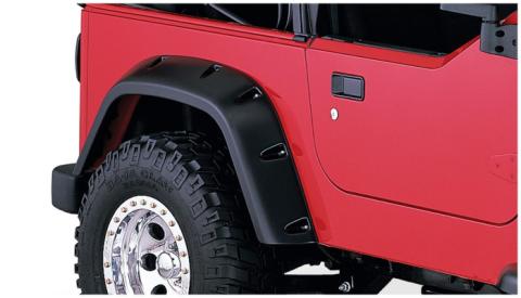 Black Pocket/Rivet Style Textured Finish 4-Piece Fender Flare Set Standard Flare Coverage For 1997-2006 Jeep Wrangler TJ Bushwacker