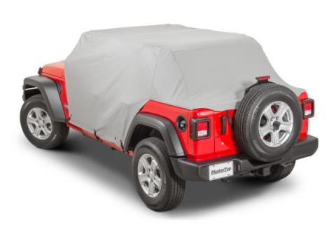 Full Door Cab Cover 2018-2024 Jeep JLU Wrangler 4Dr W/Factory Soft Top Folded Down Gray Denim MasterTop