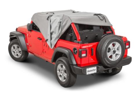 Full Door Cab Cover 2018-2024 Jeep JLU Wrangler 4Dr W/Factory Soft Top Folded Down Gray Denim MasterTop