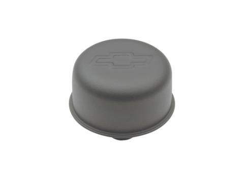 Engine Valve Cover Breather 3 Inch Diameter Bowtie Logo Push-In Style Black Crinkle Chevrolet Performance Parts