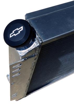 Twist-On RaDiametertor Cap Chevrolet Bowtie Emblem Black Anodized Billet Aluminum Chevrolet Performance Parts