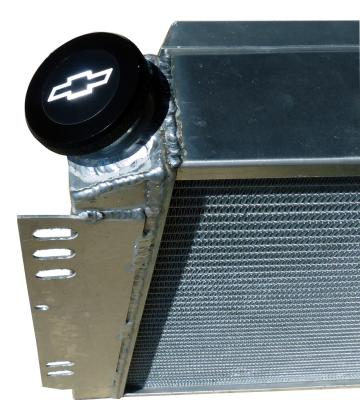 Twist-On RaDiametertor Cap Chevrolet Bowtie Emblem Black Anodized Billet Aluminum Chevrolet Performance Parts