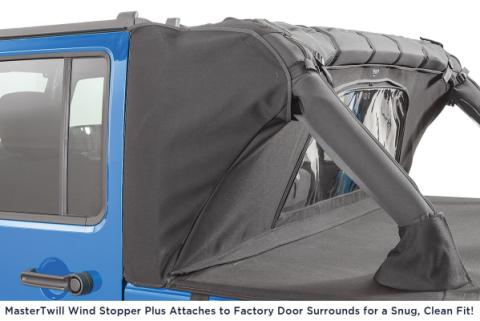 Jeep JK Combo For Soft Top Equipped Cable Style Bimini Top Plus 10-18 Wrangler JK 4 Door w/s Header WindStopper Plus and Tonneau MasterTwill MasterTop