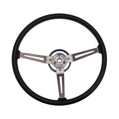 Steering Wheel Metal 3-Spoke Design Black w/Leather Trim 1976-1983 CJ5 1976-1986 CJ7 1981-1986 CJ8 Scrambler And 1987-1995 Wrangler YJ OMIX