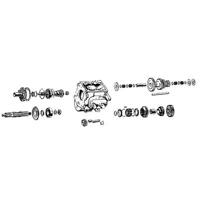 Manual Transmission Overhaul Kit Includes Mainshaft/InputShaft/First/Second Gear/2-3 Synchronizer ASM/ClusterGear w/Shaft/Rev Idlergear w/Shaft/Frt/Rr Bearings/Gaskets 1941-1971 Willys / Jeep OMIX