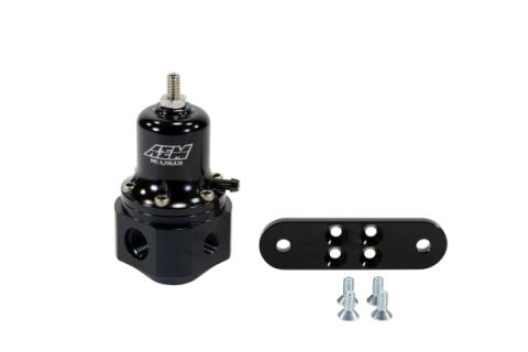 Hi-Cap Universal Adjustable Fuel Pressure Regulator Inlet 2 x -6AN (9/16-18) Outlet -6AN Gauge Port 1/8 Inch NPT Black AEM Electronics