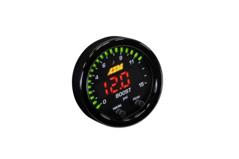 X-Series Pressure Gauge Kit 0-15 PSI Black Bezel and Black Boost/Fuel Faceplate AEM Electronics