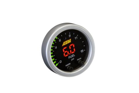 X-Series Pressure Gauge Kit 0-15 PSI Black Bezel and Black Boost/Fuel Faceplate AEM Electronics