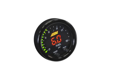 X-Series Pressure Gauge Kit 0-15 PSI Black Bezel and Black Boost/Fuel Faceplate AEM Electronics