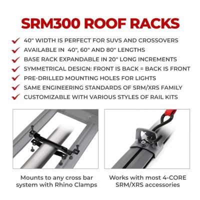 SRM300 40 Inch Long Flat Platform Rack With Trail Rail Kit Textured Black Go Rhino