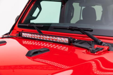 XE Hood Hinge Light Mount for a 20 Inch Single Row LED Bar Textured Black 2018-2026 Jeep Wrangler JL 2020-2025 Jeep Gladiator Go Rhino