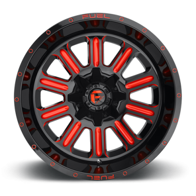 Aluminum Wheels 20X9 Hardline D621 8 On 165.1 Gloss Black/Candy Red 125.2 Bore 20 Offset Fuel Off Road Wheels