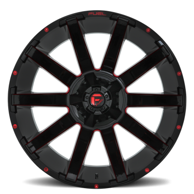 Aluminum Wheels 20X10 Contra D643 5 On 139.7/5 On 150 Gloss Red Milled 110.3 Bore -18 Offset Multi Spoke Fuel Off Road Wheels