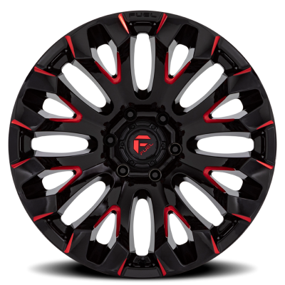 Aluminum Wheels 18X9 Quake D829 6 On 135 Gloss Black Milled Red 87.1 Bore 1 Offset Fuel Off Road Wheels