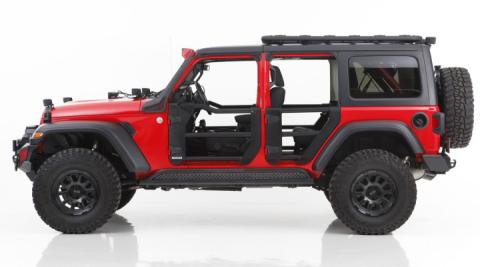 Frame Mounted Steel Rock Sliders Textured Black 18-Up Jeep Wrangler JL 4 Door Go Rhino