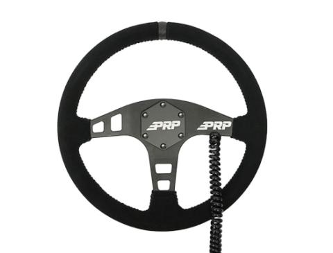 Heated Flat Suede Steering Wheel, Black PRP Seats