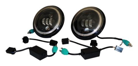 Headlight Conversion Kit 2007-2018 JK Wrangler w/ LED Halo Rings 2 LED Headlights with an H4 Connector 2 Canbus Modules 2 H4 to H13 Adapters RT Off Road