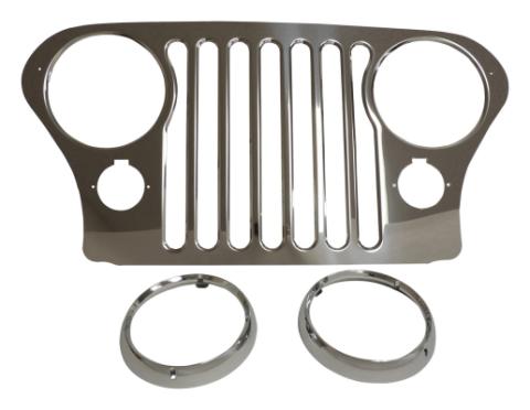 Stainless Steel Grille Overlay w/ Chrome Bezels for Select 1976-1986 CJ-5, 7, 8 RT Off Road