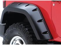 Black Max Coverage Pocket/Rivet Style Smooth Finish Rear Fender Flares With Extended Coverage For 2007-2018 Jeep Wrangler JK 2-Door Bushwacker