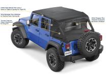 Jeep JK Combo For Soft Top Equipped Cable Style Bimini Top Plus 10-18 Wrangler JK 4 Door w/s Header WindStopper Plus and Tonneau MasterTwill MasterTop