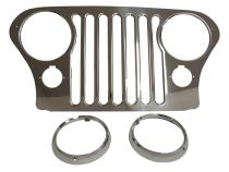 Stainless Steel Grille Overlay w/ Chrome Bezels for Select 1976-1986 CJ-5, 7, 8 RT Off Road